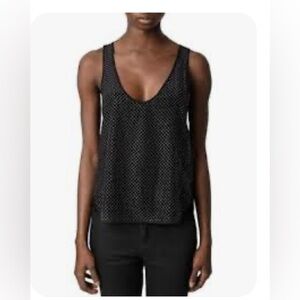 Zadig & Voltaire mili deluxe top Black Sleeveless tank metallic silver gold smal